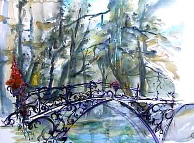 Die Brcke im Wald 46x62